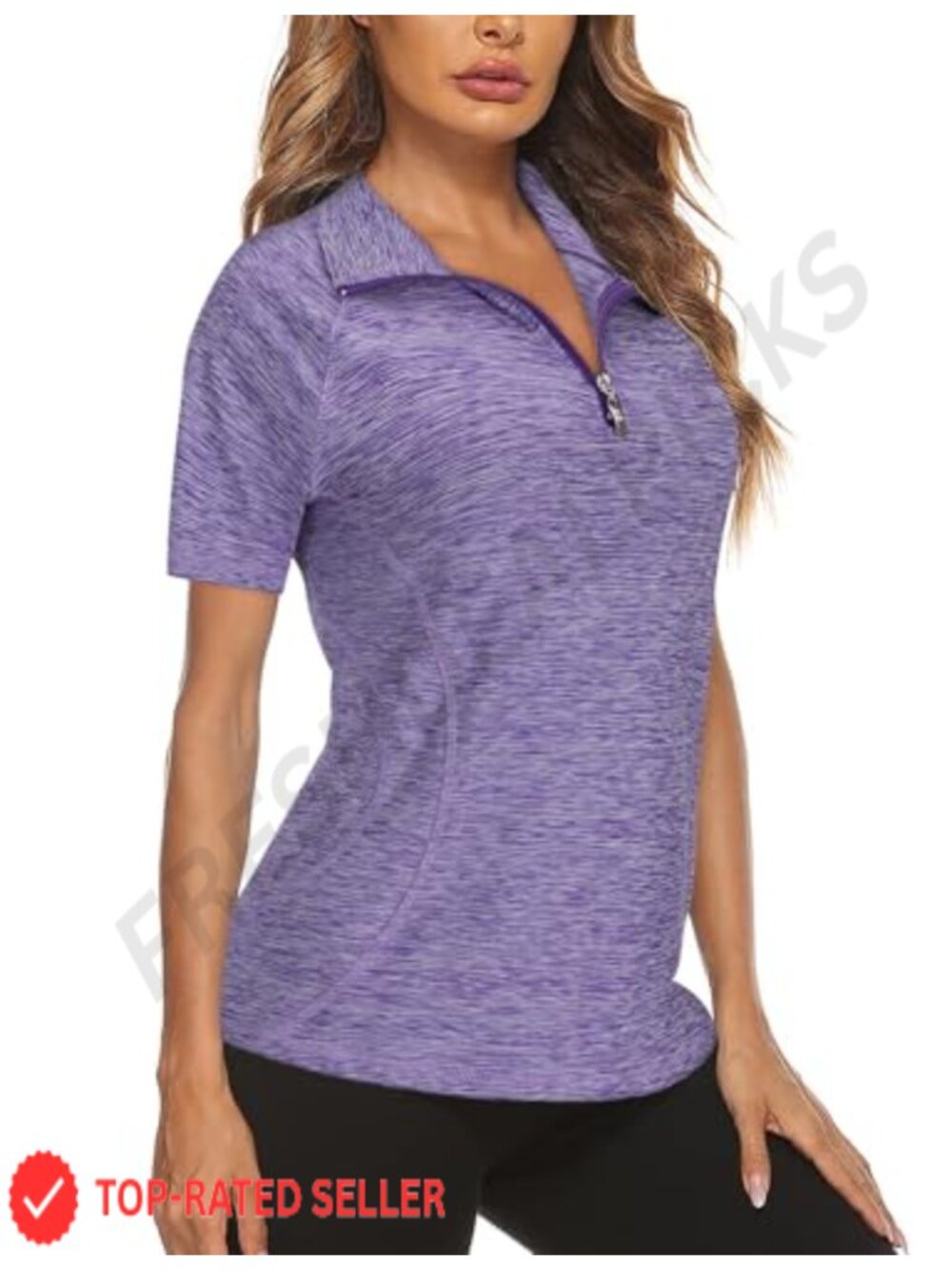 Women's Quarter Zip Short Sleeve Polo Shirts Quick Dry Athletic Golf Tennis Tops